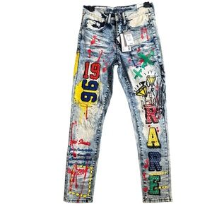 NWT Rue21 Men’s/Unisex Multicolor Graphic Streetwear Skinny Jeans 26 x 30